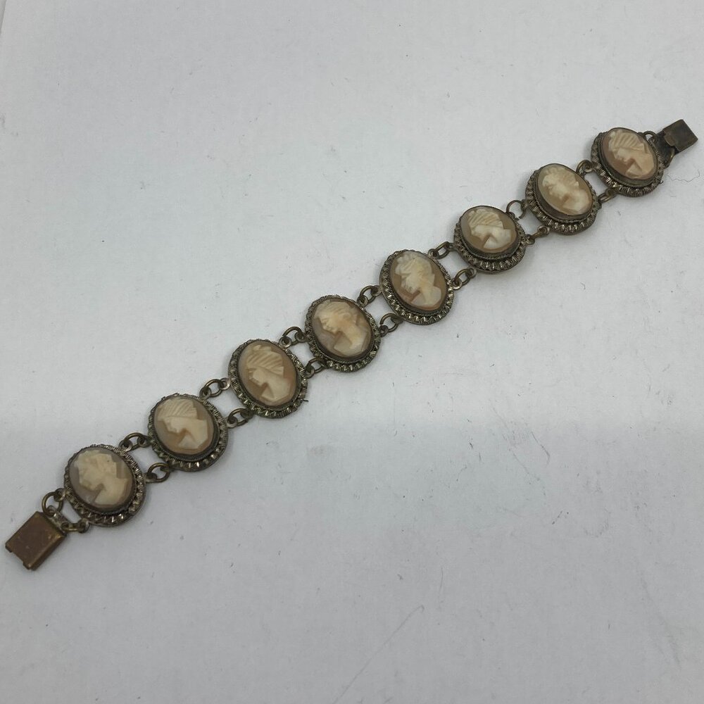 Vtg antique Edwardian victorian revival cameo bracelet signed GM